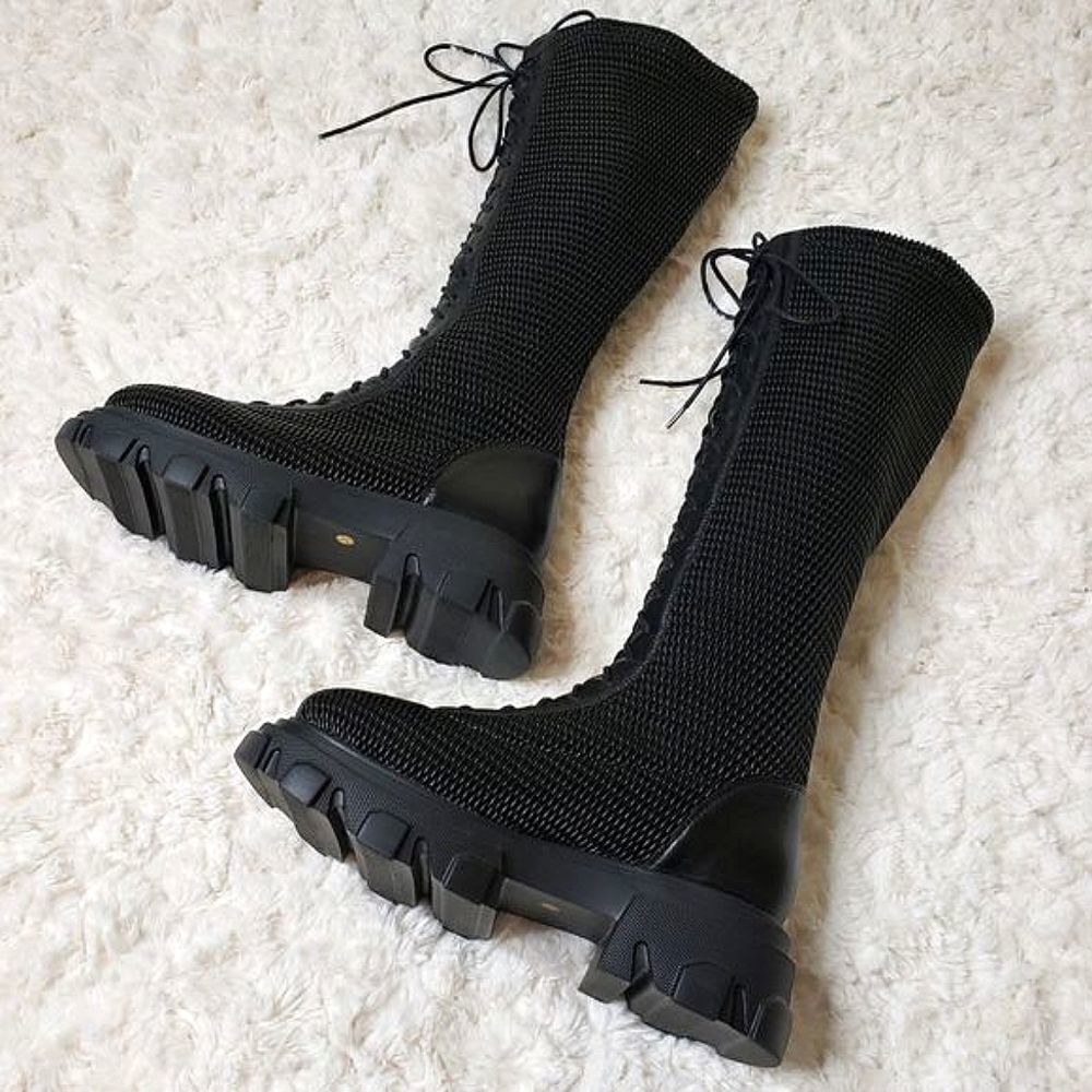 NWOT Front Lace-Up Woven Stretchy Platform Alternative Punk Goth Edgy Boots